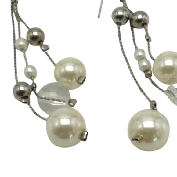 Faux Pearl Clear Bead Silver-tone Dangle Earrings - Picture 9 of 13